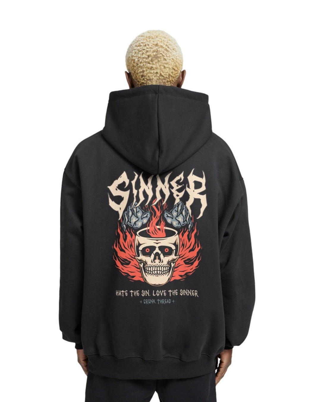 Unisex Black Oversized Hoodie - Cup Flame