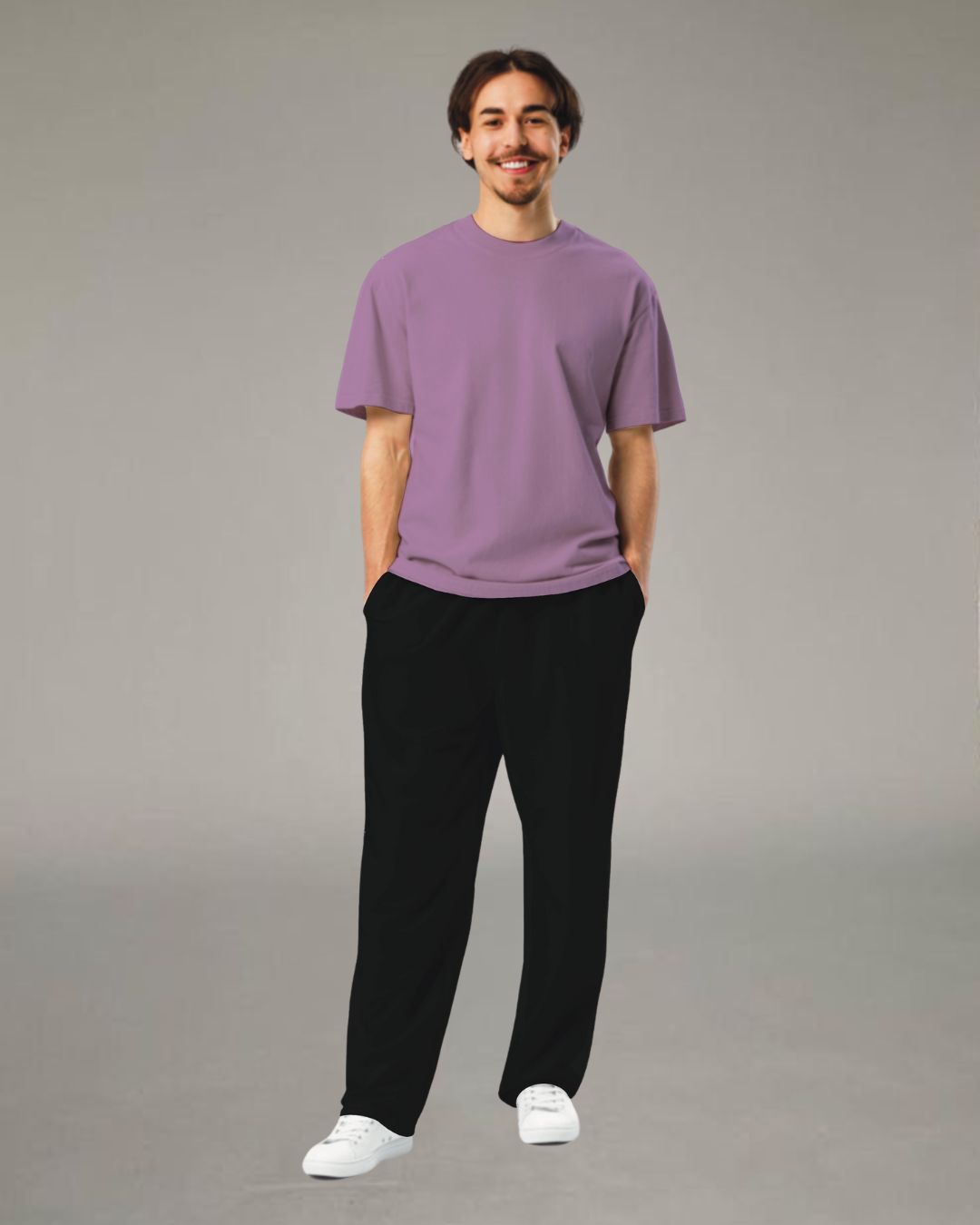 Purple and Black Solid Oversized Men's Co Ord Set