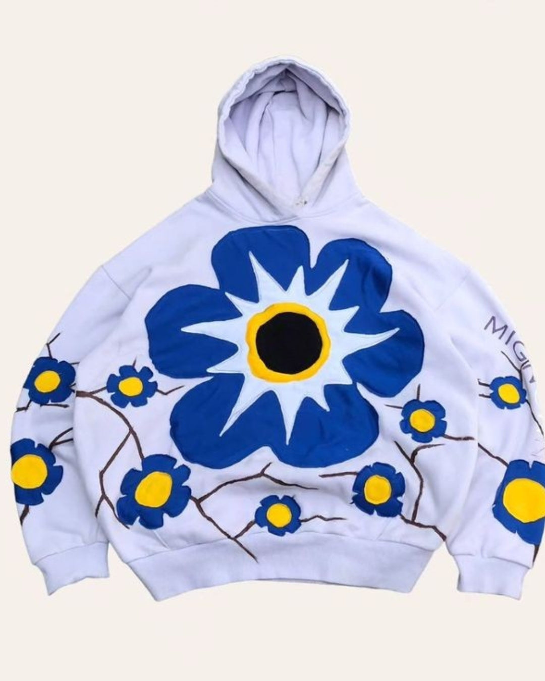 Unisex White Oversized Hoodie - Flower