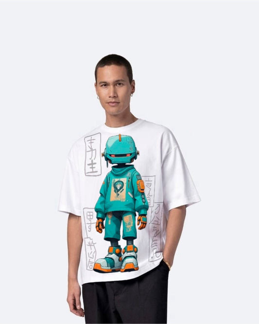 Robot White Urban Oversized T-Shirt for Men(*)