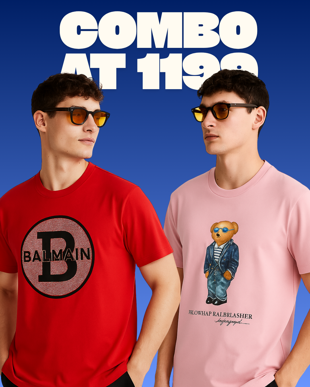 BALMAIN (RED), POLO BEAR (PINK) TEE COMBO OF 2(*)