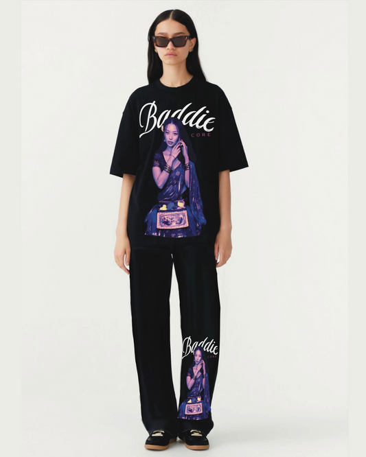 WOMEN'S BADDIE CORE CORDSET BLACK AND BLACK