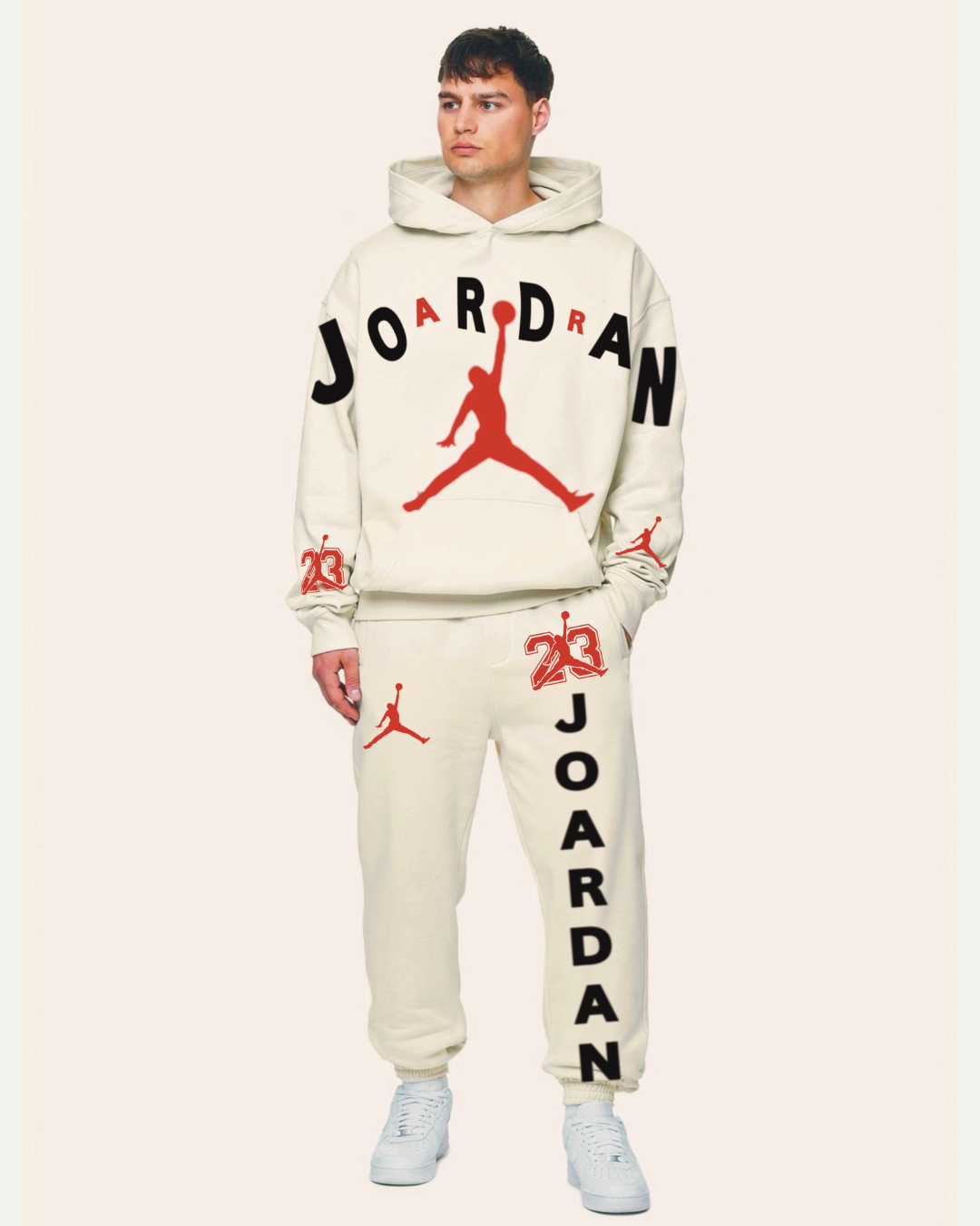 Men's Basketball Oversized Hoodie Co-ord Set - White and White