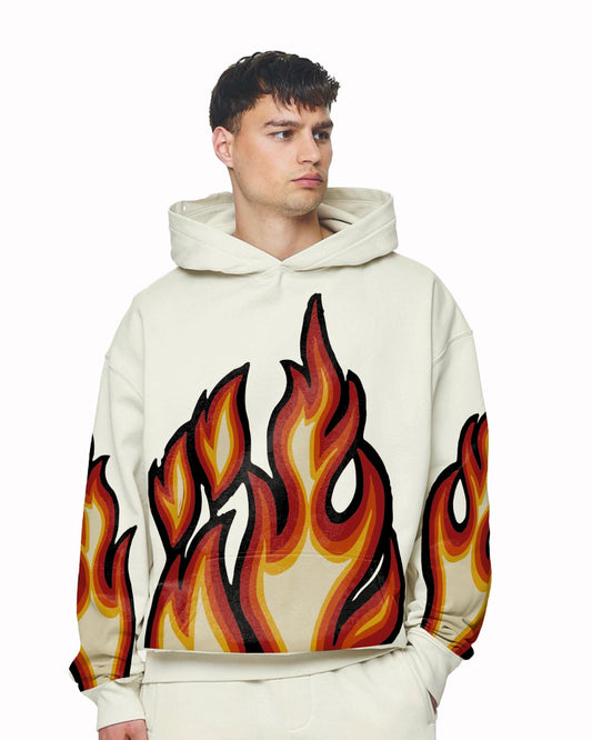 Unisex White Oversized Hoodie - Dark Flame