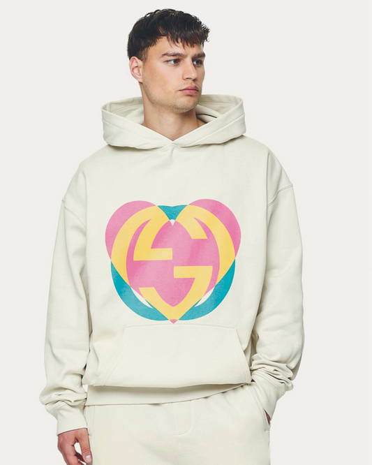 Unisex White Oversized Hoodie - Heart