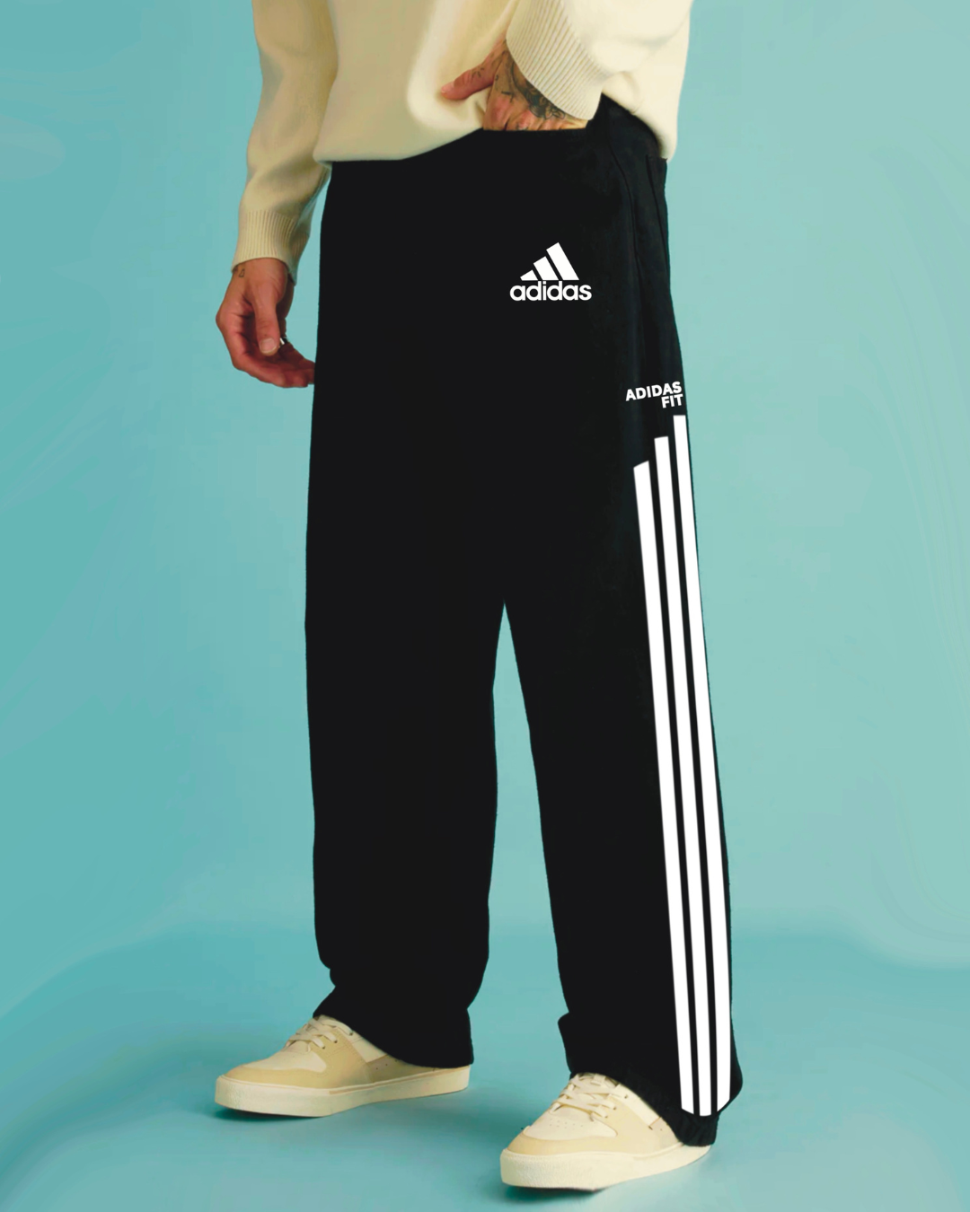 Men's Black Cotton Pant - Addidas Edition