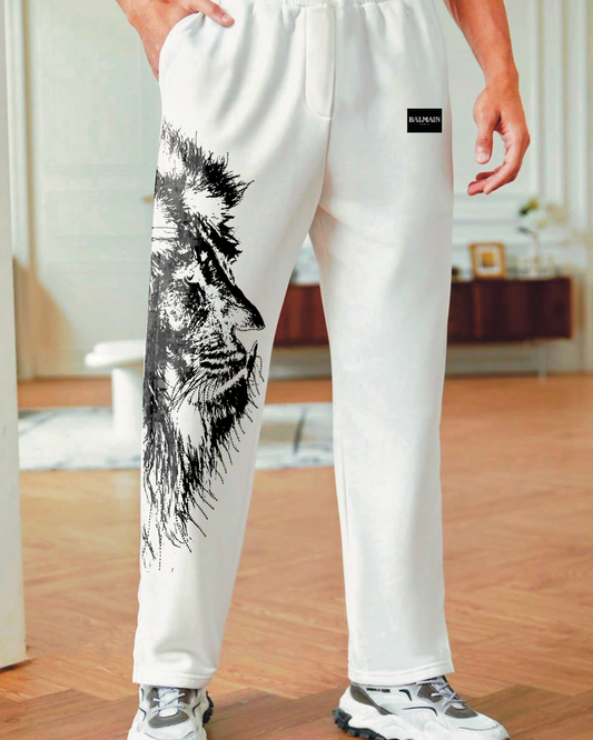 Men's Designer White Cotton Pant - Balmain Tiger(*)