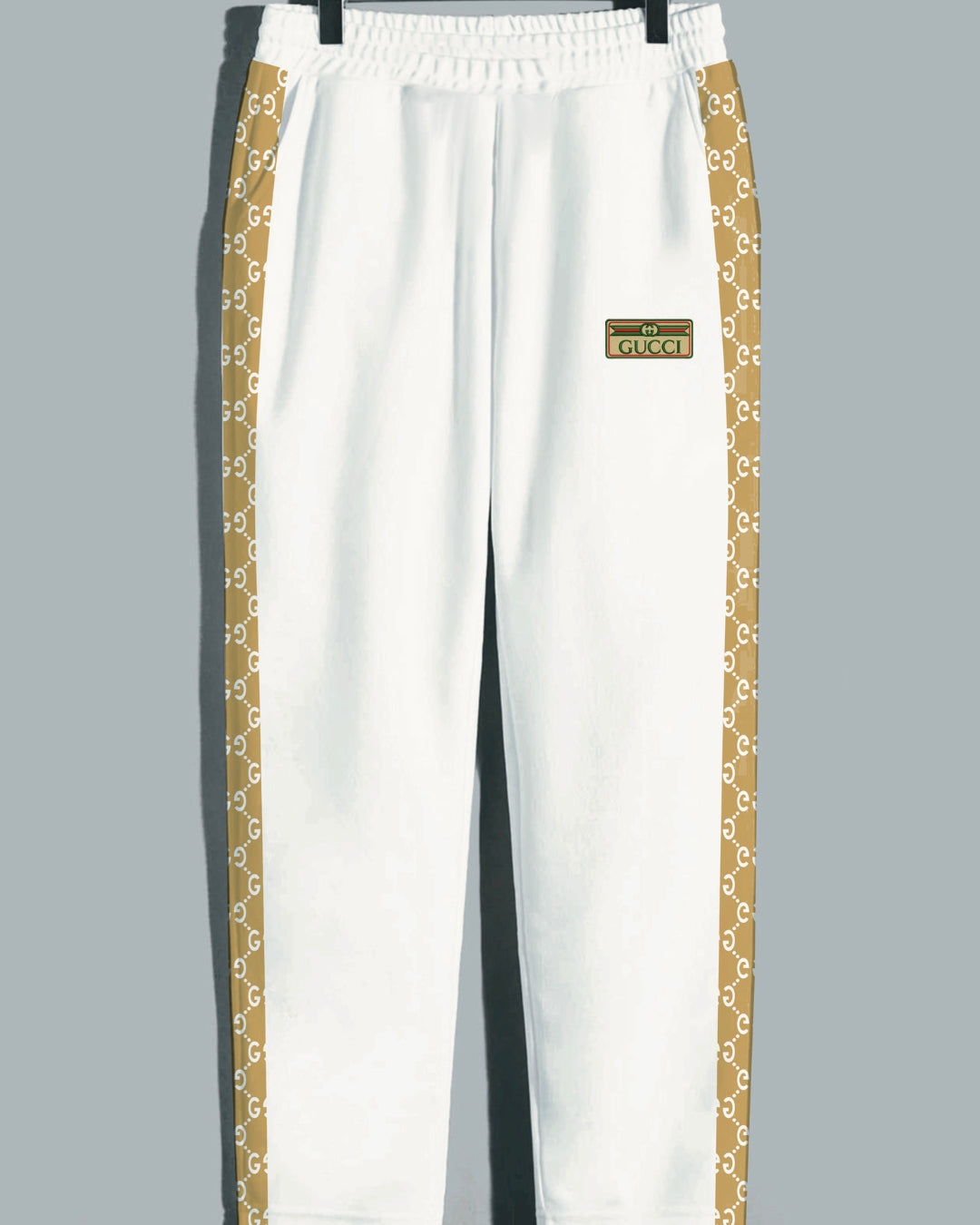Men's Designer White Cotton Pant - Gucci Straps(*)
