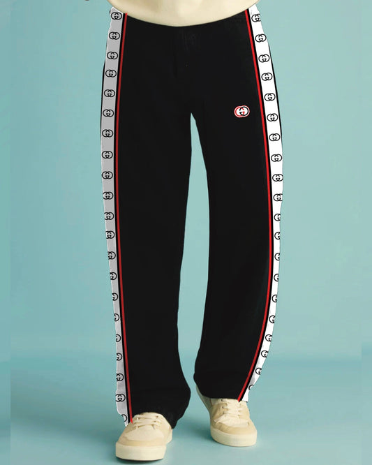 MEN'S DESIGNER BLACK COTTON PANT - GG STRAPS(*)