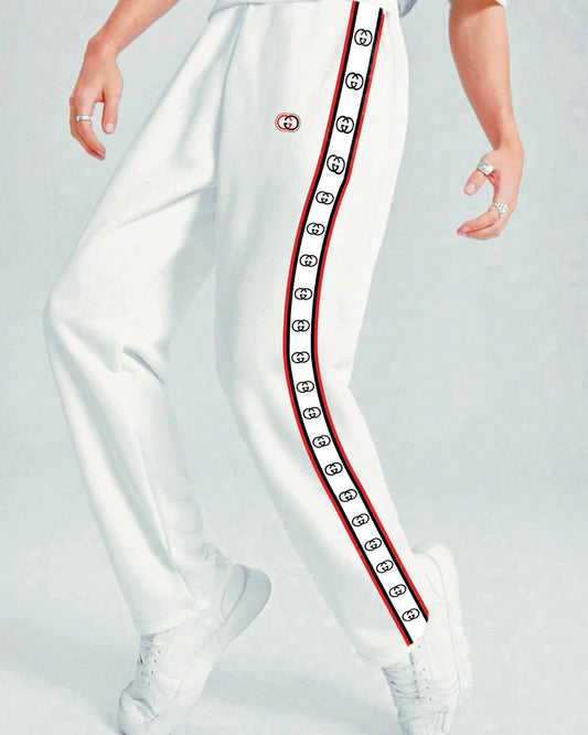 Men's Designer White Cotton Pant - GG Straps(*)