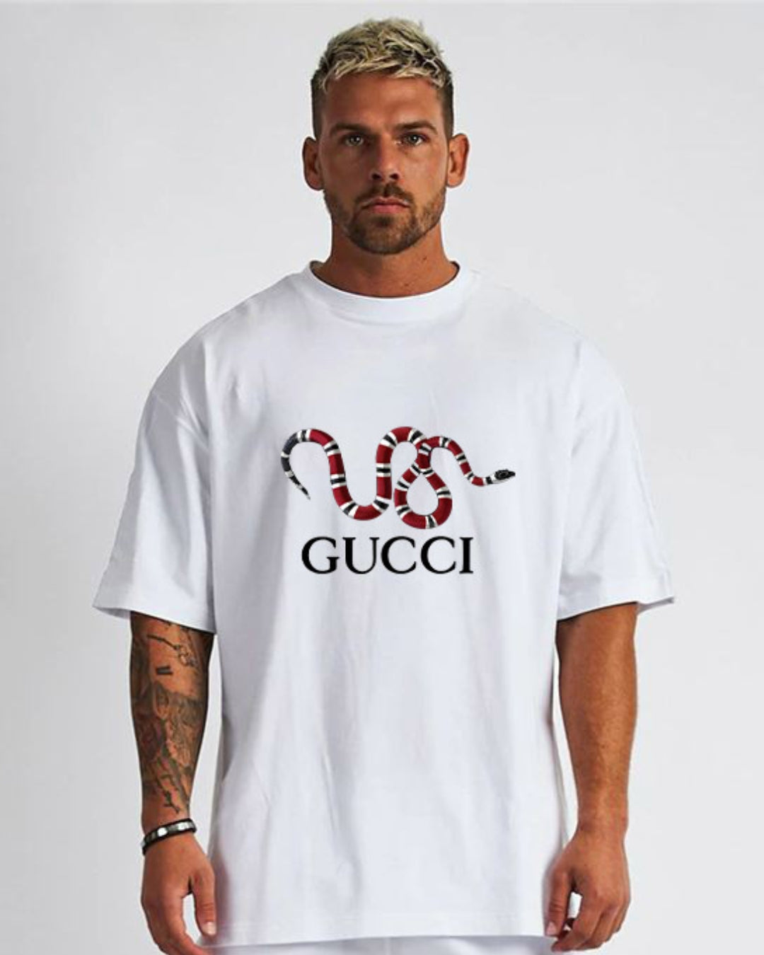 Gu'ccci Snake Unisex Exclusive Oversized Tee - White