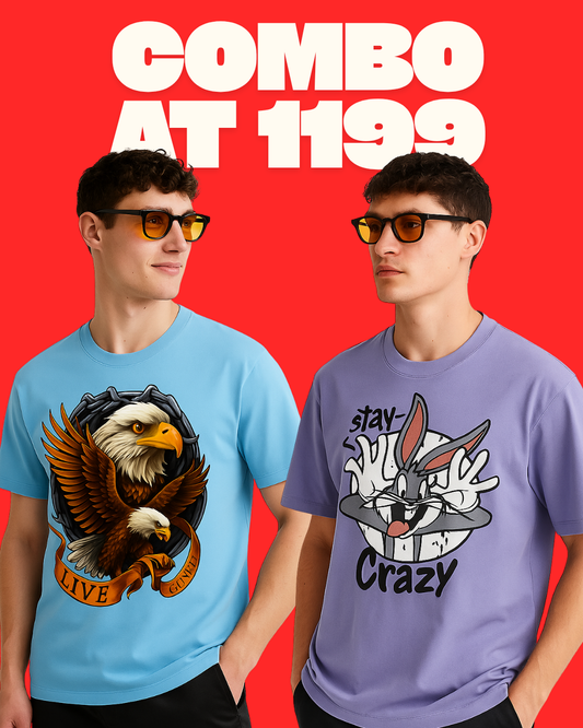 EAGLE FIRE (BLUE), STAY CRAZY (PURPLE) TEE COMBO OF 2(*)