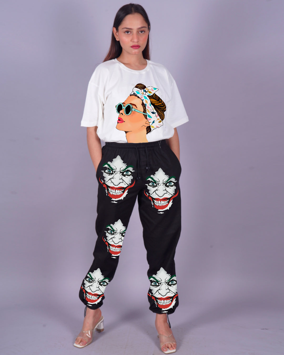 Women Goggy Joker Oversized Co-Ord Set - White and Black