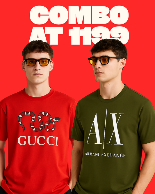 GUCCI SNAKE (RED), X/A (OLIVE) TEE COMBO OF 2(*)