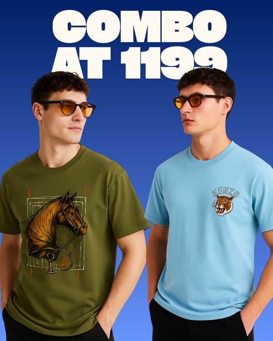 HERMESS HORSE (OLIVE), KENZO TIGER  (BLUE) TEE COMBO OF 2(*)