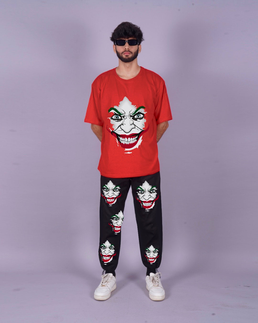 Men's Joker Oversized Co-ord Set in Red and Black