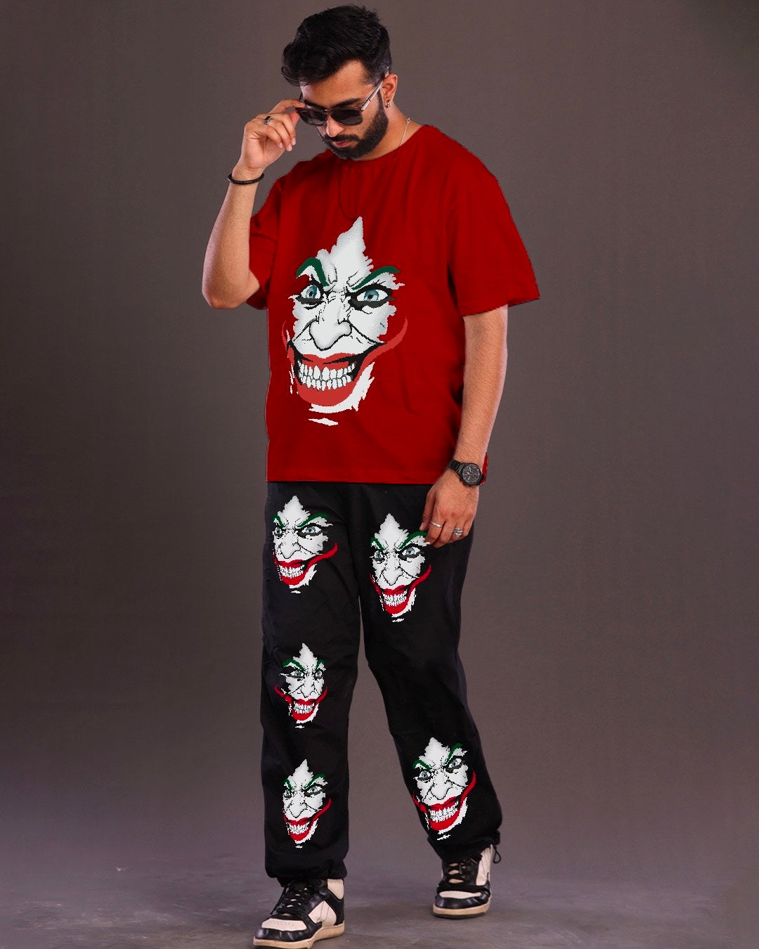 Men's Joker Oversized Co-ord Set in Red and Black