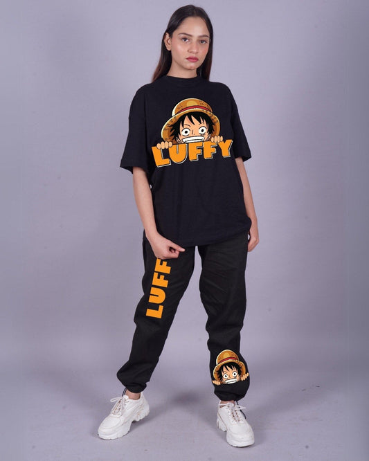 Women Luffy Oversized Co-Ord Set - Black and Black