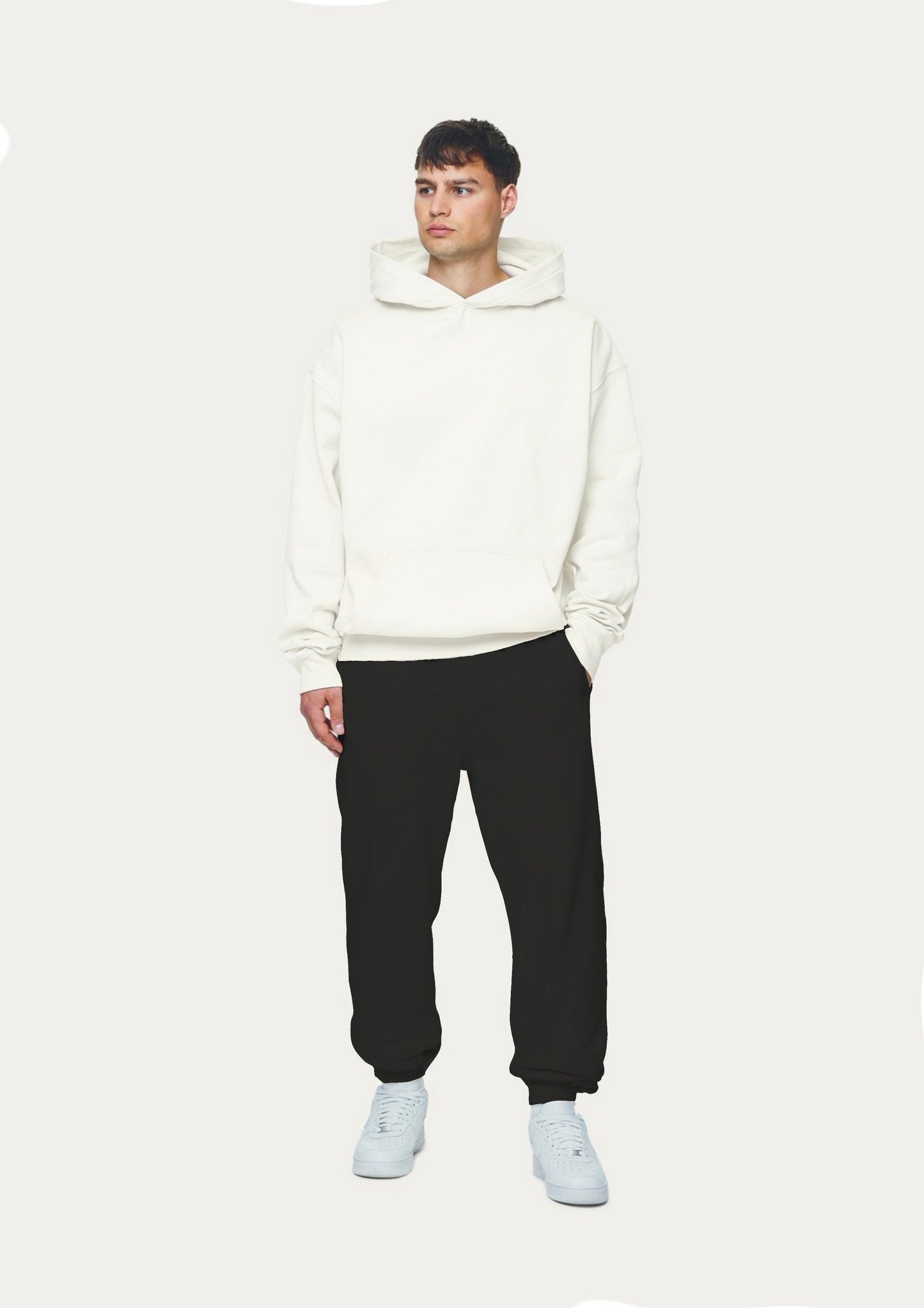 Men's Solid Hoodie Oversized Co-ord Set - White and Black