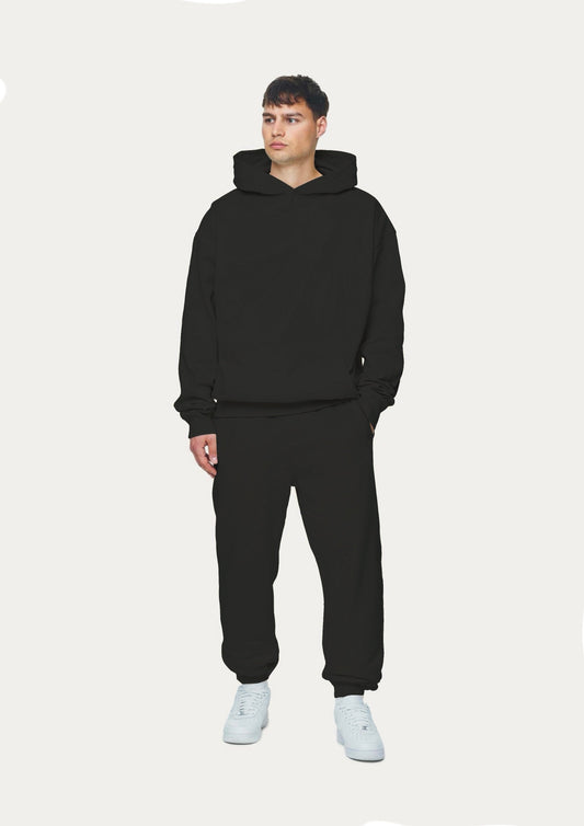 Men's Solid Hoodie Oversized Co-ord Set - Black and Black