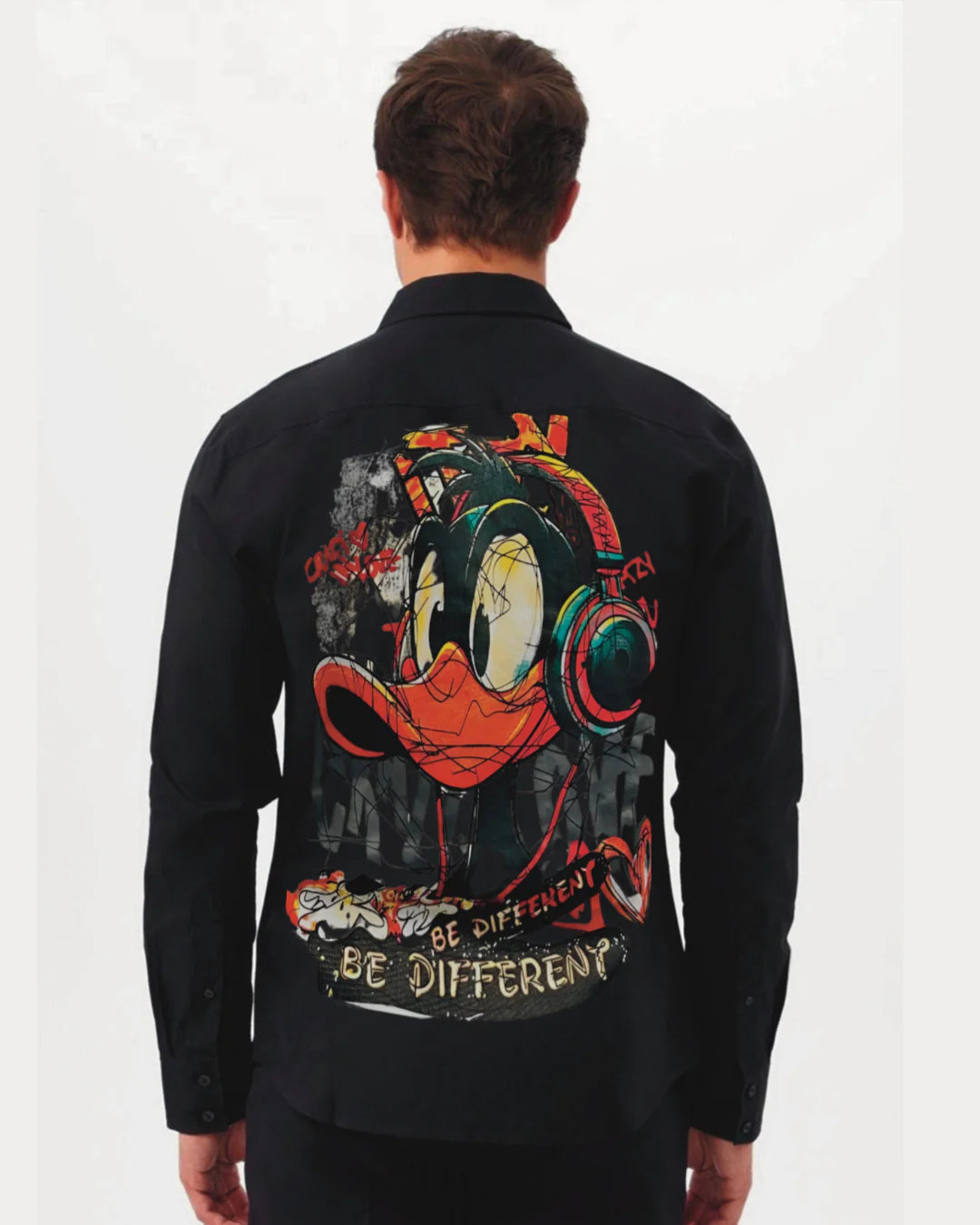 IT'S CRAZY LOVE DUCK FULL SLEEVE BLACK OVERSIZED KNITTED SHIRT(*)