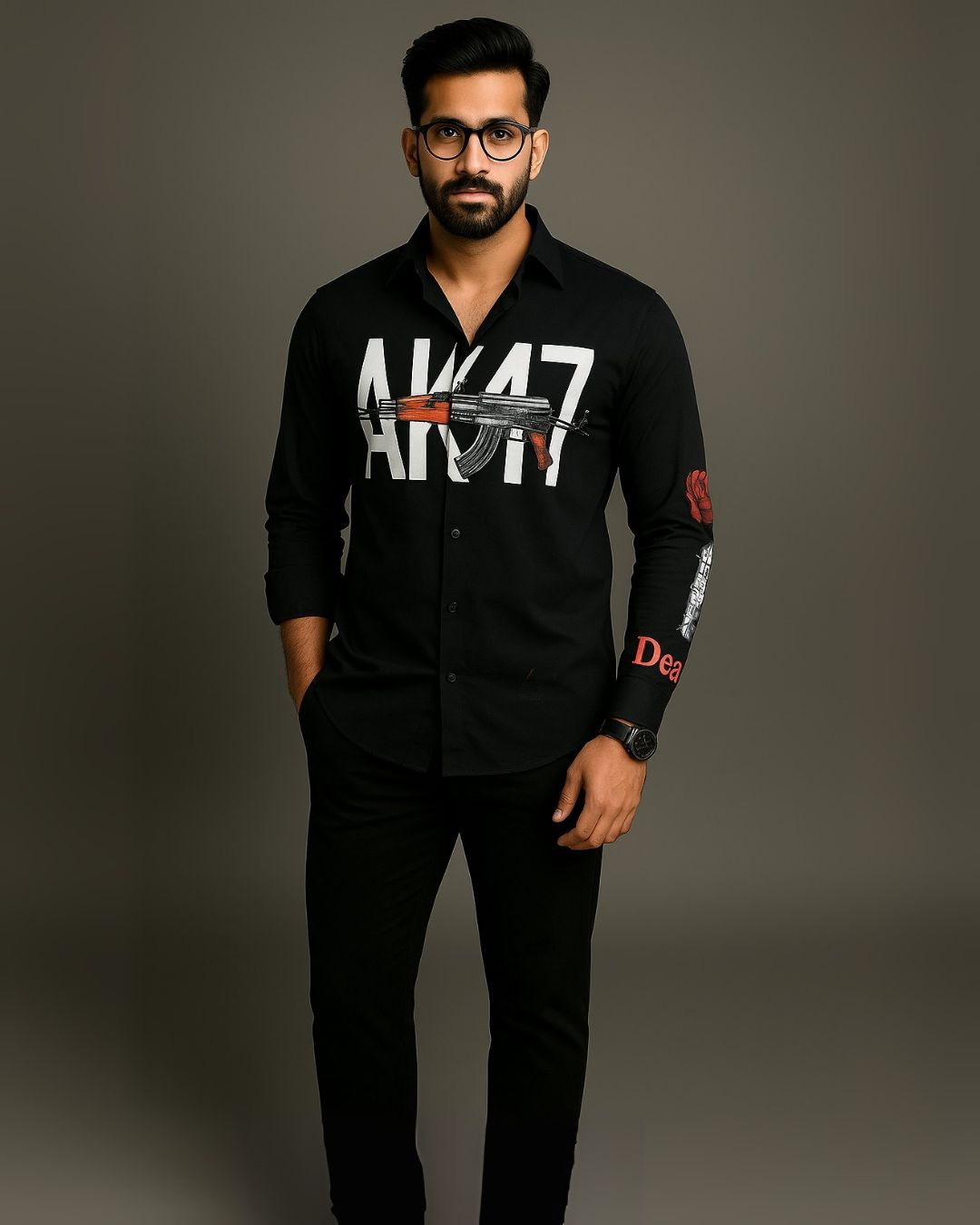 MEN'S AK47 FULL SLEEVE BLACK SHIRT(*)