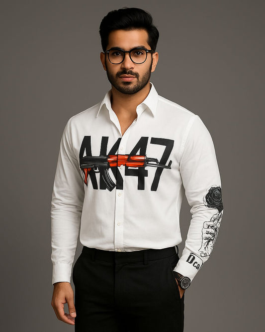 MEN'S AK47 FULL SLEEVE WHITE SHIRT(*)