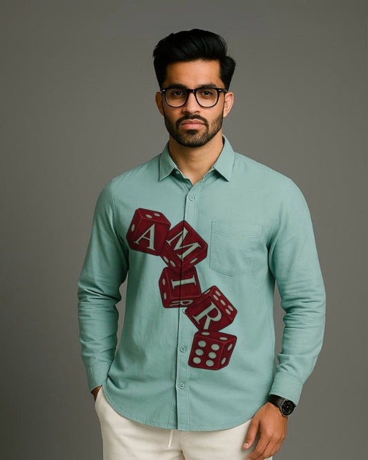 MEN'S AMIRI DICE FULL SLEEVE GREEN SHIRT
