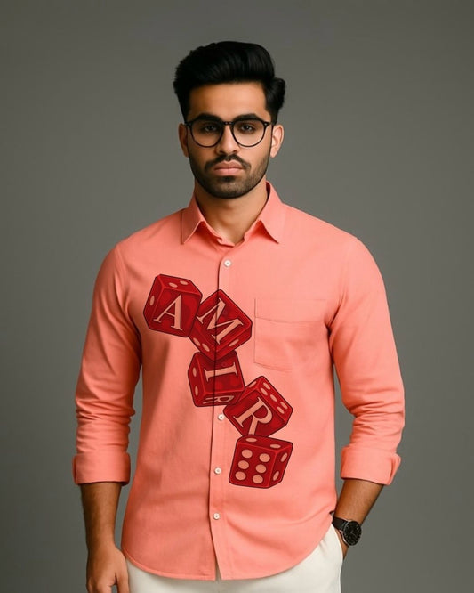 MEN'S AMIRI DICE FULL SLEEVE PEACH SHIRT