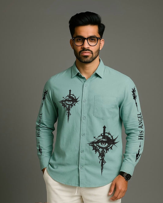 MEN'S ANGEL EYE  FULL SLEEVE  GREEN SHIRT
