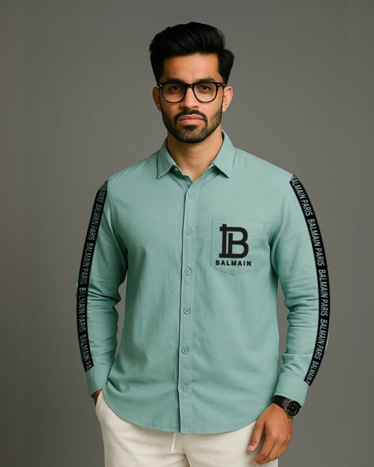 MEN'S BALMAIN PARIS FULL SLEEVE GREEN SHIRT (*)