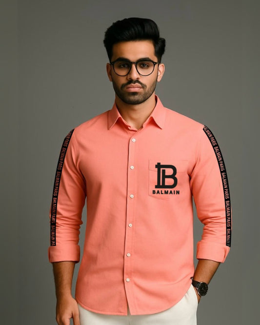 MEN'S BALMAIN PARIS FULL SLEEVE PEACH SHIRT (*)