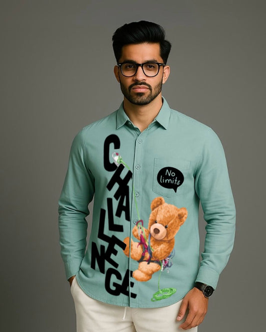 MEN'S BEAR CLUB FULL SLEEVE GREEN SHIRT