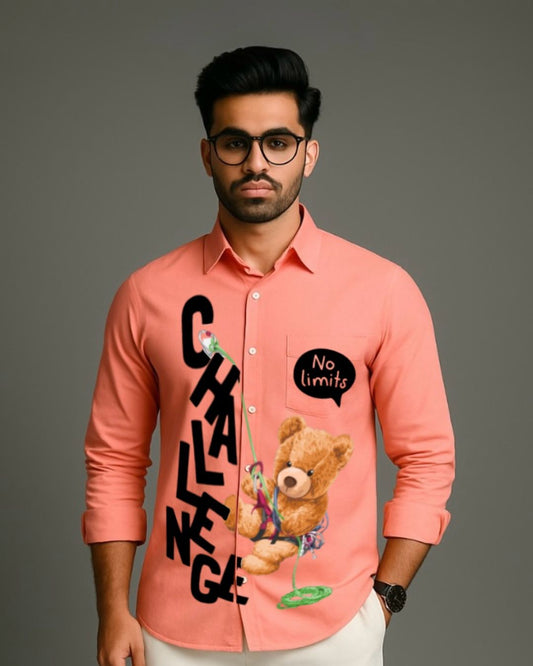 MEN'S BEAR CLUB FULL SLEEVE PEACH SHIRT