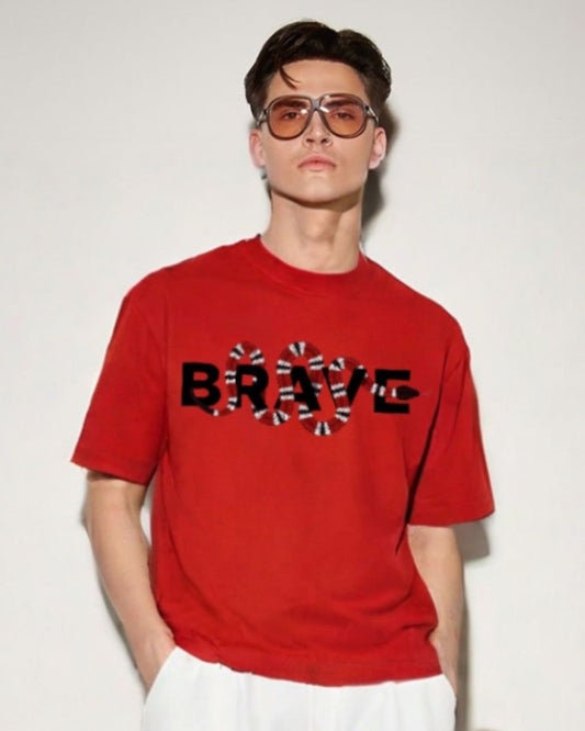 MEN'S BRAVE SNAKE OVERSIZED TSHIRT (RED)