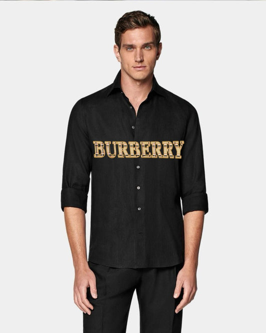 MEN'S BURBERRY PLAID FULL SLEEVE  BLACK SHIRT