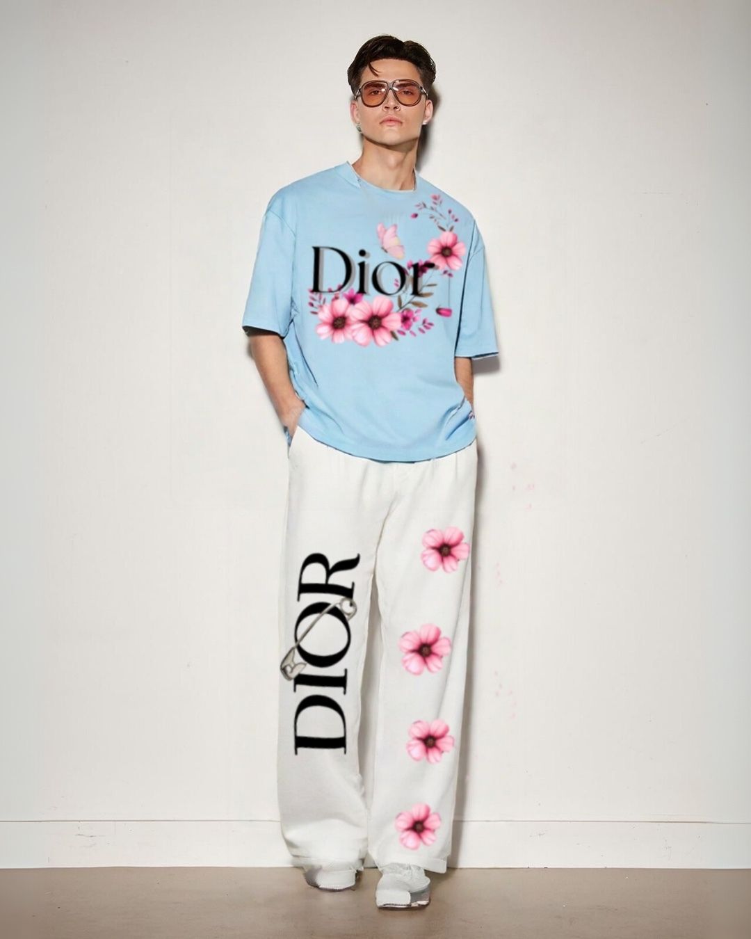 MEN'S DIOR FLOWER PIN  CORDS (BLUE AND WHITE)