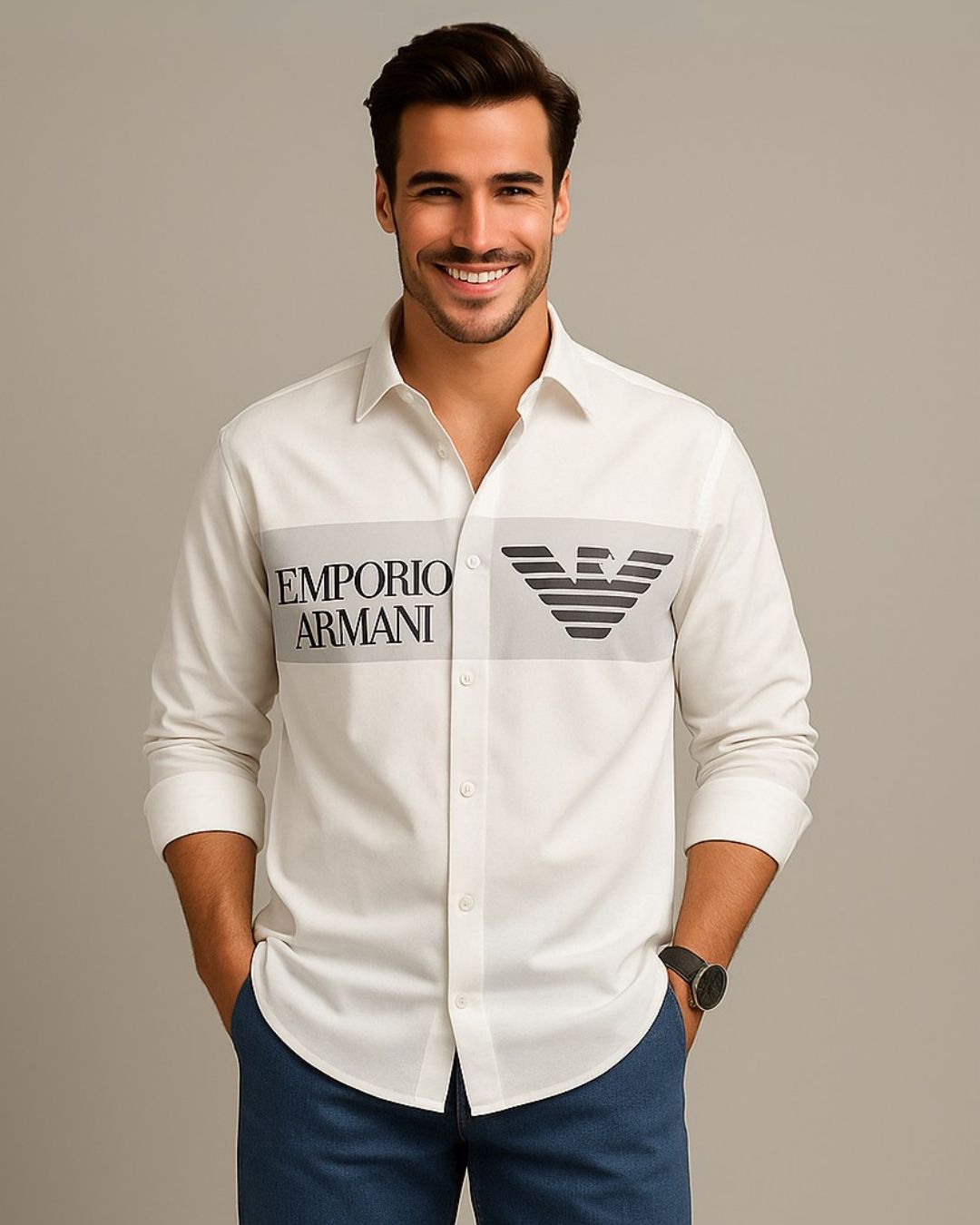 MEN'S EMPORIO FLY  FULL SLEEVE WHITE SHIRT
