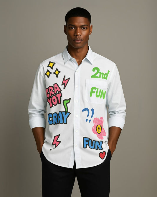 MEN'S FUN AND CLAY FULL SLEEVE WHITE SHIRT