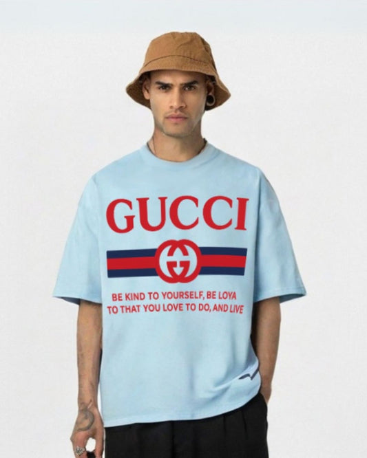 MEN'S  GUCCI FLAG OVERSIZED TSHIRT (BLUE )