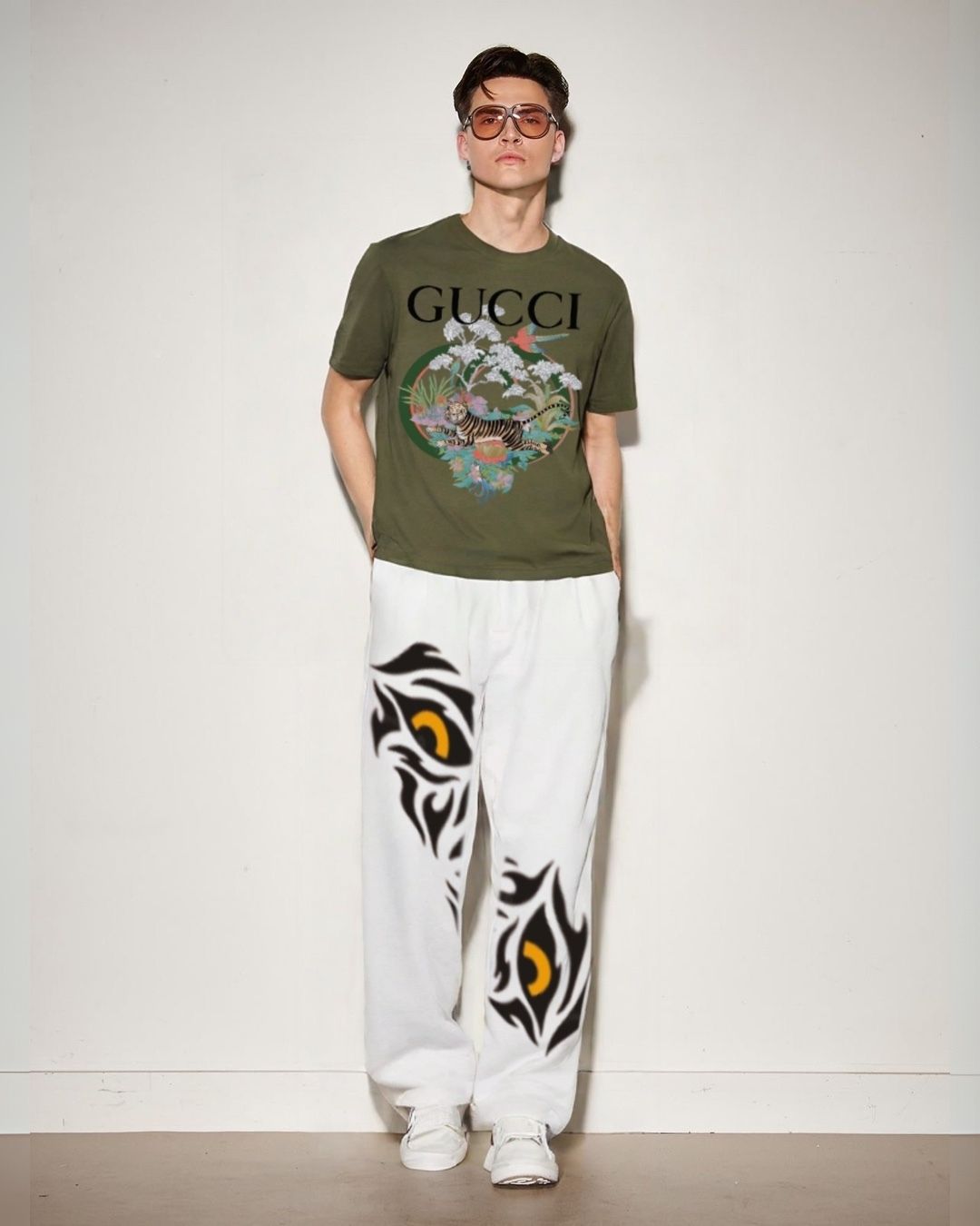 MEN'S GUCCI SAFARI  CORDS (OLIVE AND WHITE)