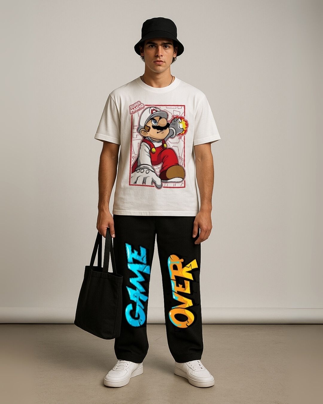 MEN'S MARIO'S GAME CORDS (WHITE AND BLACK)