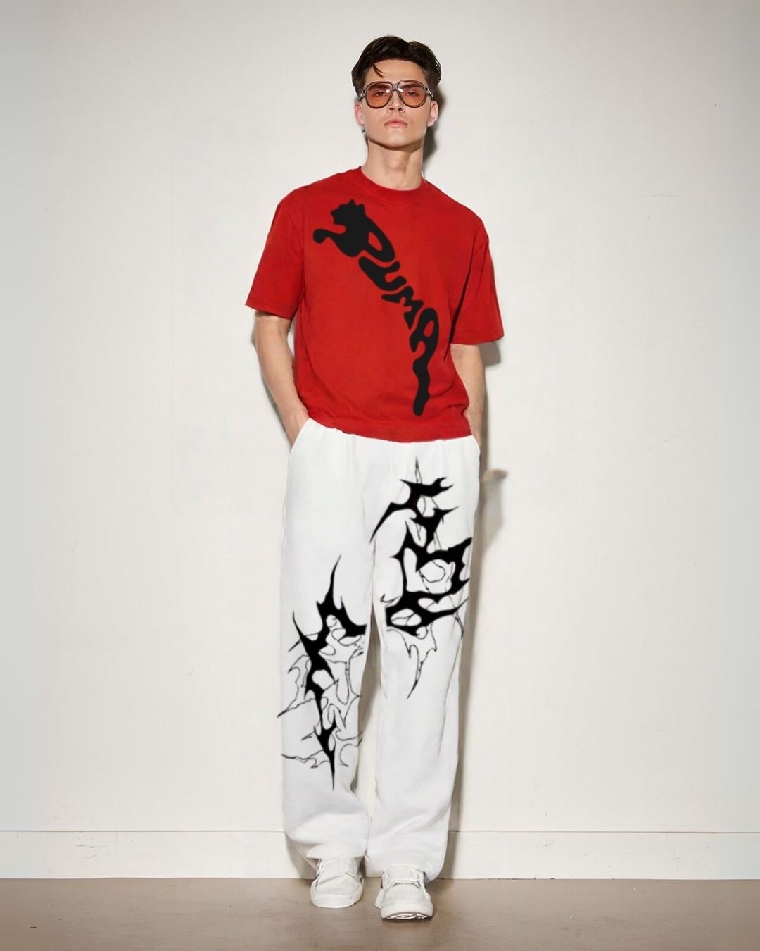 MEN'S PUMA SHOCKWAVE  CORDS (RED AND WHITE)