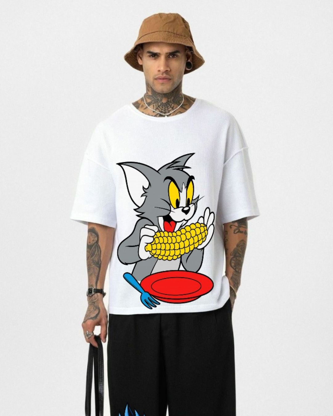 MEN'S STREET CARTOON OVERSIZED TSHIRT( WHITE)