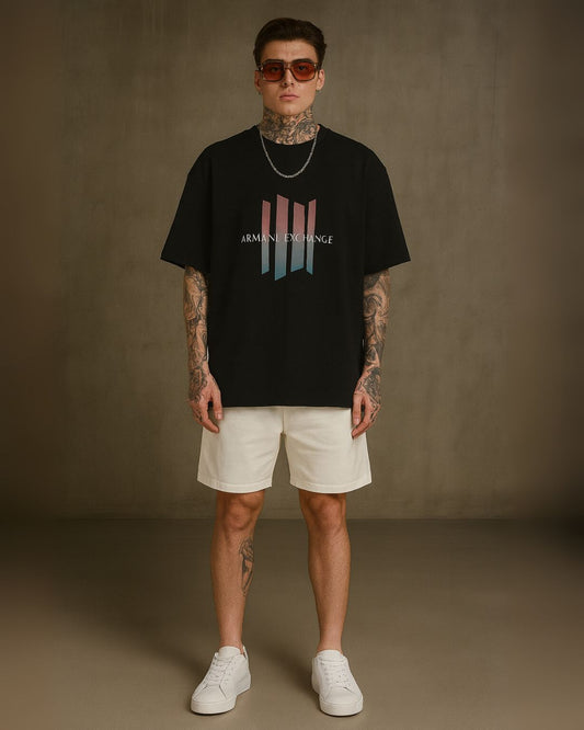 MEN AX OVERSIZED TEE WITH SHORTS CORDSET (BLACK AND WHITE ) (*)