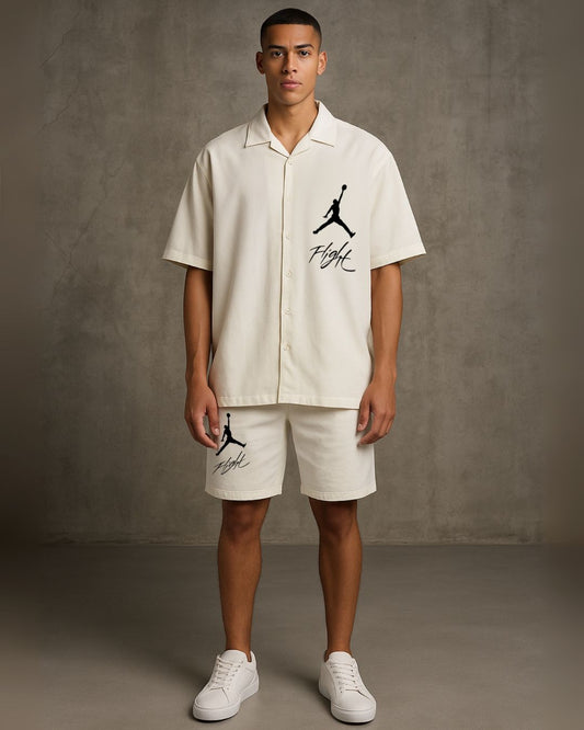 BLACK FLIGHT HALF SLEEVE SHIRT WITH SHORTS CORDSET (WHITE AND WHITE )(*)