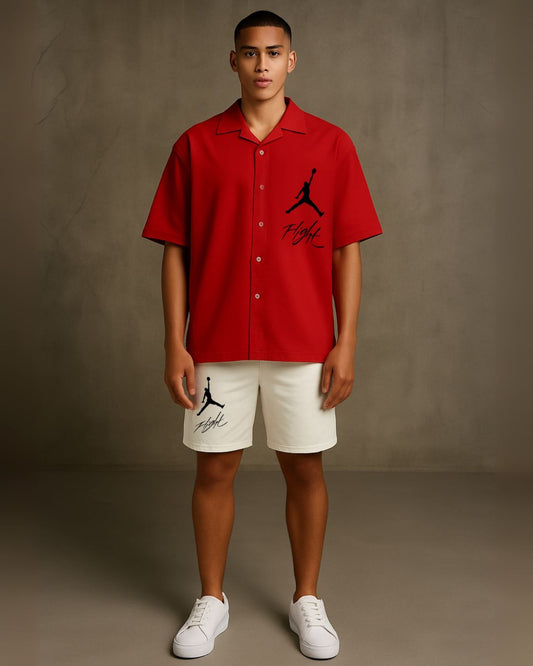 BLACK FLIGHT HALF SLEEVE SHIRT WITH SHORTS CORDSET (RED AND WHITE )(*)