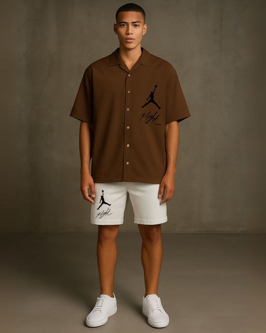 BLACK FLIGHT HALF SLEEVE SHIRT WITH SHORTS CORDSET (MOCA AND WHITE )(*)