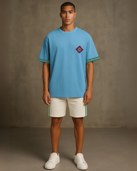 MEN DILJIT ULTRASOFT SHORT CORDSET (BLUE AND WHITE)(*)