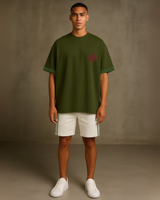 MEN DILJIT ULTRASOFT SHORT CORDSET (OLIVE AND WHITE)(*)